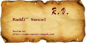 Radó Vencel névjegykártya